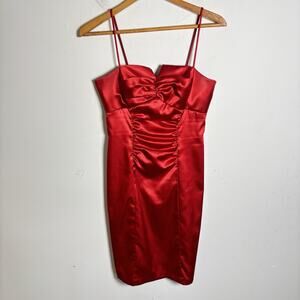 Vintage Rouched Red Satin Cocktail Dress Size 5/6